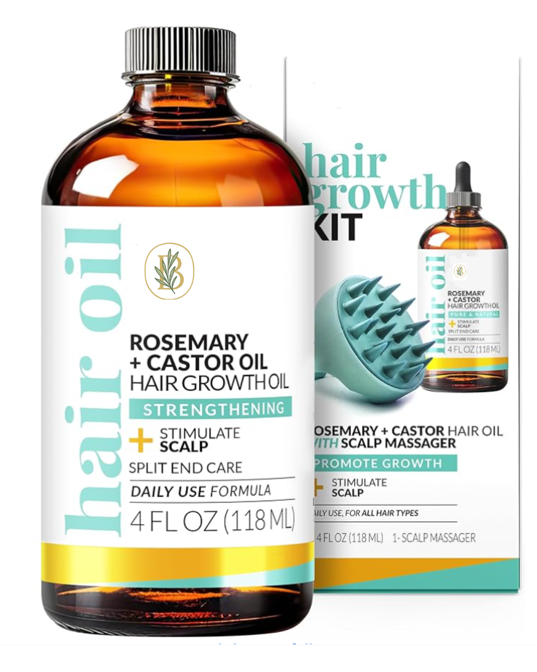 Bellevia Organic Rosemary Growth Oil + Scalp Massager Set